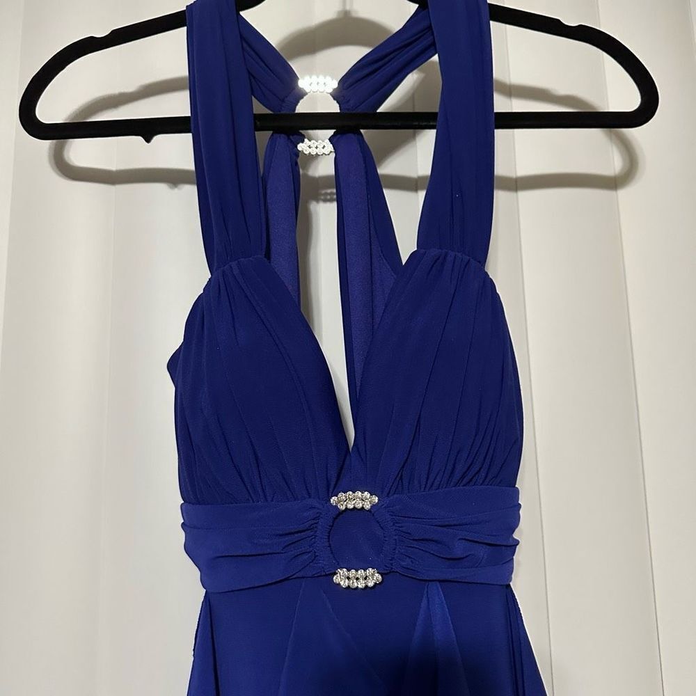 Betsy Adam Royal blue formal dress, layered ruffles going down dress, lightly pa - Picture 4 of 12